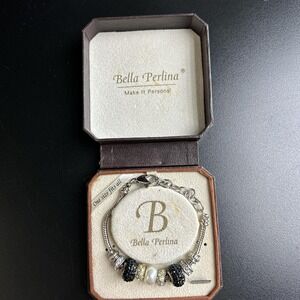 Brand New Bella Perkins Adjustable Silver Tone Charm Beaded Bracelet